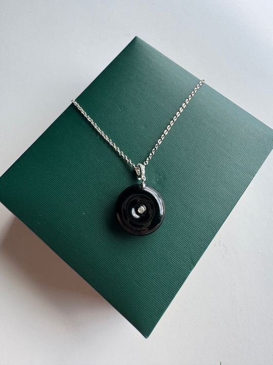 Dark Green Jadeite Safety Button Pendant