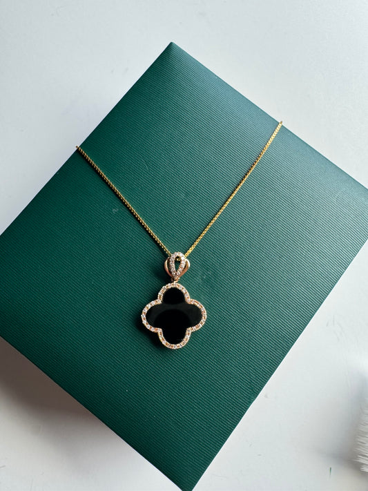 Black Jadeite Clover Pendant Necklace