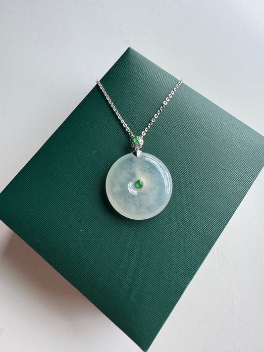 Icy Jadeite Jade Peace Donut Pendant RARE