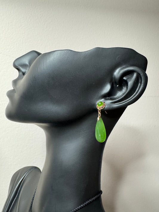 18K Teardrop Emerald Green Earings