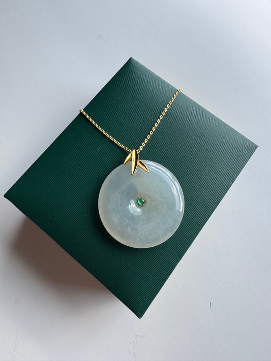 18k Gold Safety Buttton Jadeite Pendant