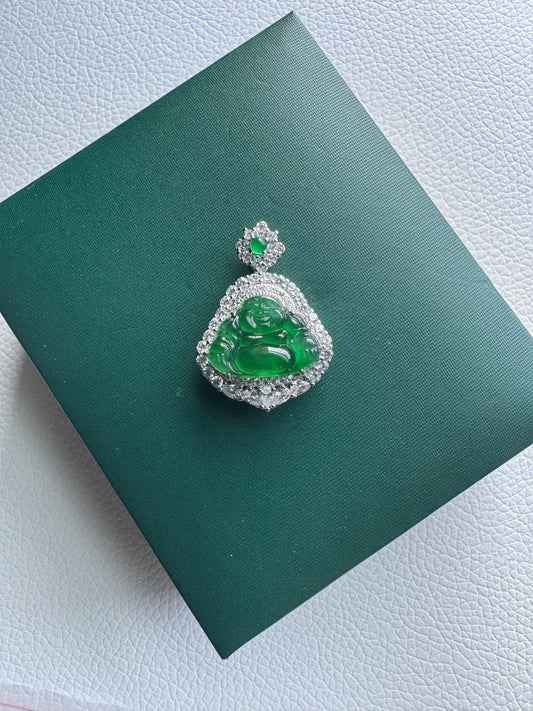 Green Budha Silver Necklace