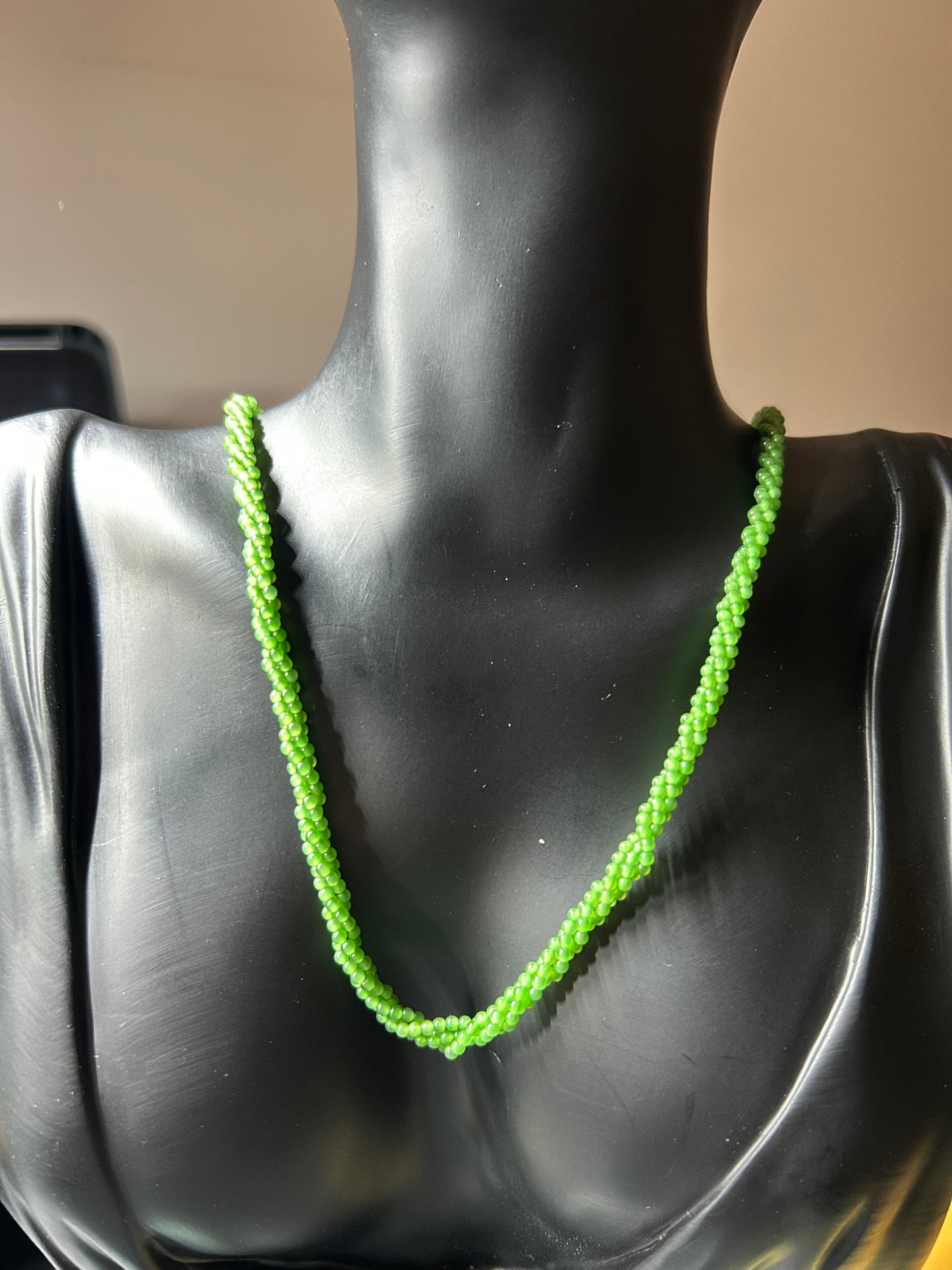 Green Jadeite Beaded Twist Necklace