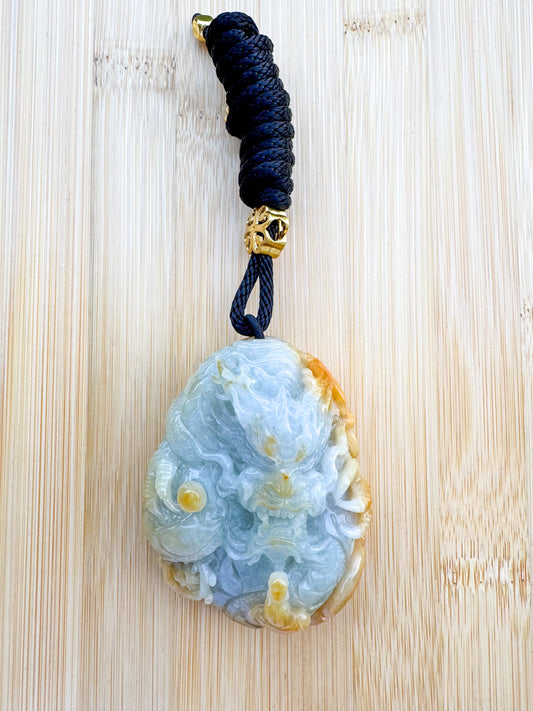 White Gold Translucent Icy Dragon Jadeite Jade Pendant